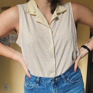 vintage yellow floral tank top !!
